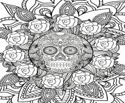 Printable adult halloween hard sugar skull flowers coloring pages